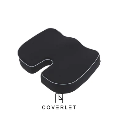نمای کامل زیر نشیمنی طبی ژل دار ویسکو ارگونومیک مدل Coccyx Gel با لایه ژل آبی خنک‌کننده روی صندلی فلزی مشکی و طراحی تخصصی Coccyx